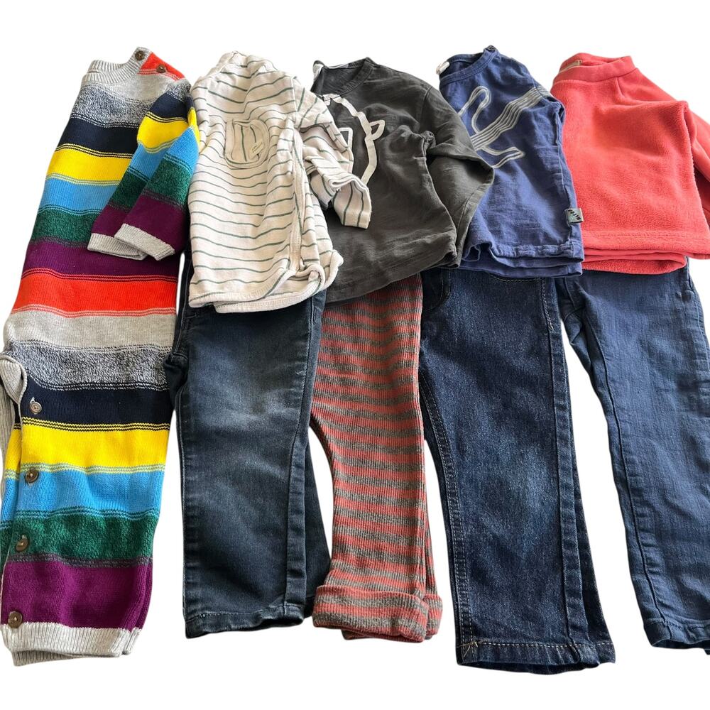 Boys Fall Winter Clothing Bundle 5 Outfits Mix Match Tops Pants Size 12-18 M